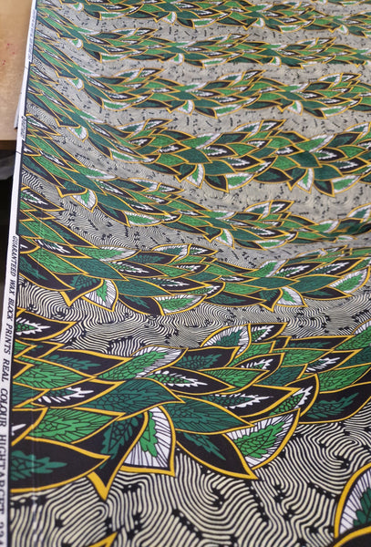 African print fabric - Green leaves - Polycotton (Important: Please read description)