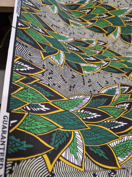 African print fabric - Green leaves - Polycotton (Important: Please read description)