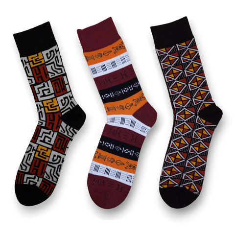 African socks / Afro socks / Set of 3 pairs - Brown ADWOA