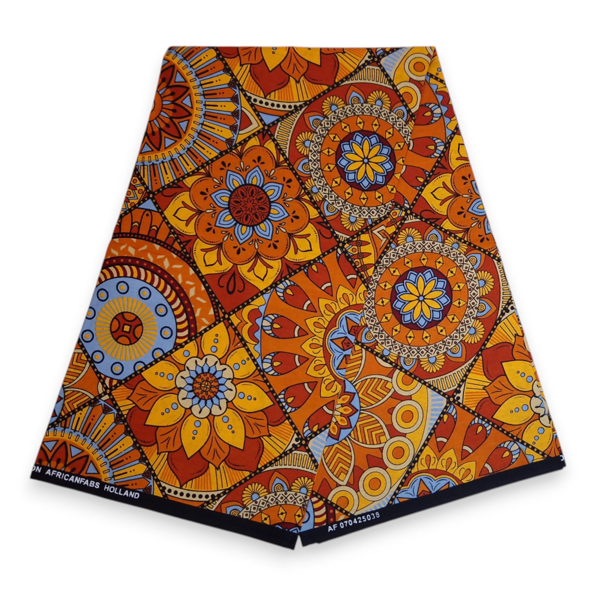 Tissu africain / tissu wax - Orange et bleu clair Mandala Patchwork - 100 % coton