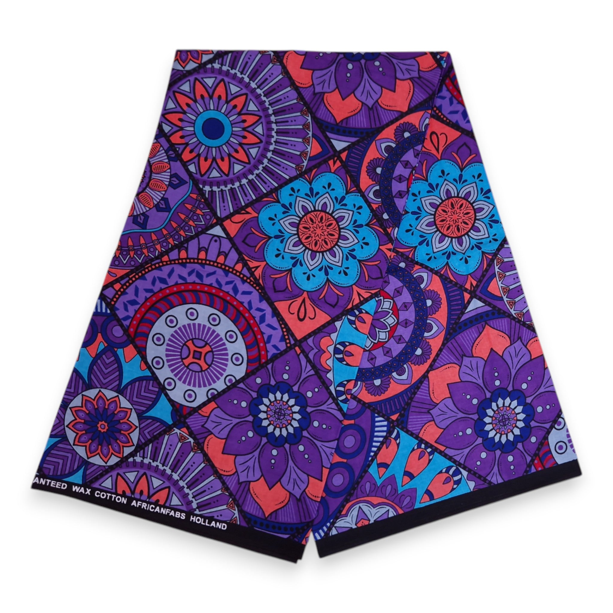 Tissu africain / tissu wax - Violet et bleu clair Mandala Patchwork - 100 % coton