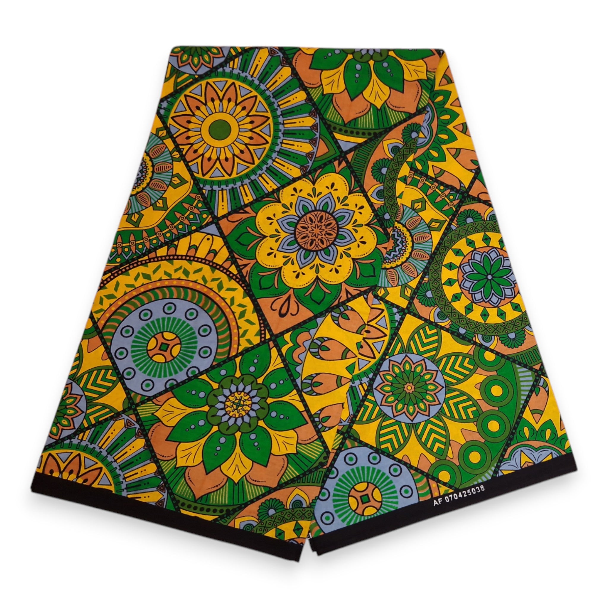 Tissu africain / tissu wax - Vert et jaune Mandala Patchwork - 100 % coton