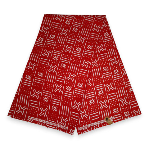 Afrikanischer Rot X Bogolan Print Stoff - Traditionell aus Mali 100% Baumwolle