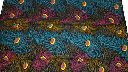 African Wax print fabric - Pink Blue Royal Peacock - 100% cotton