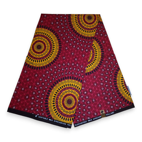 African print fabric - Red Dotted Patterns - 100% cotton