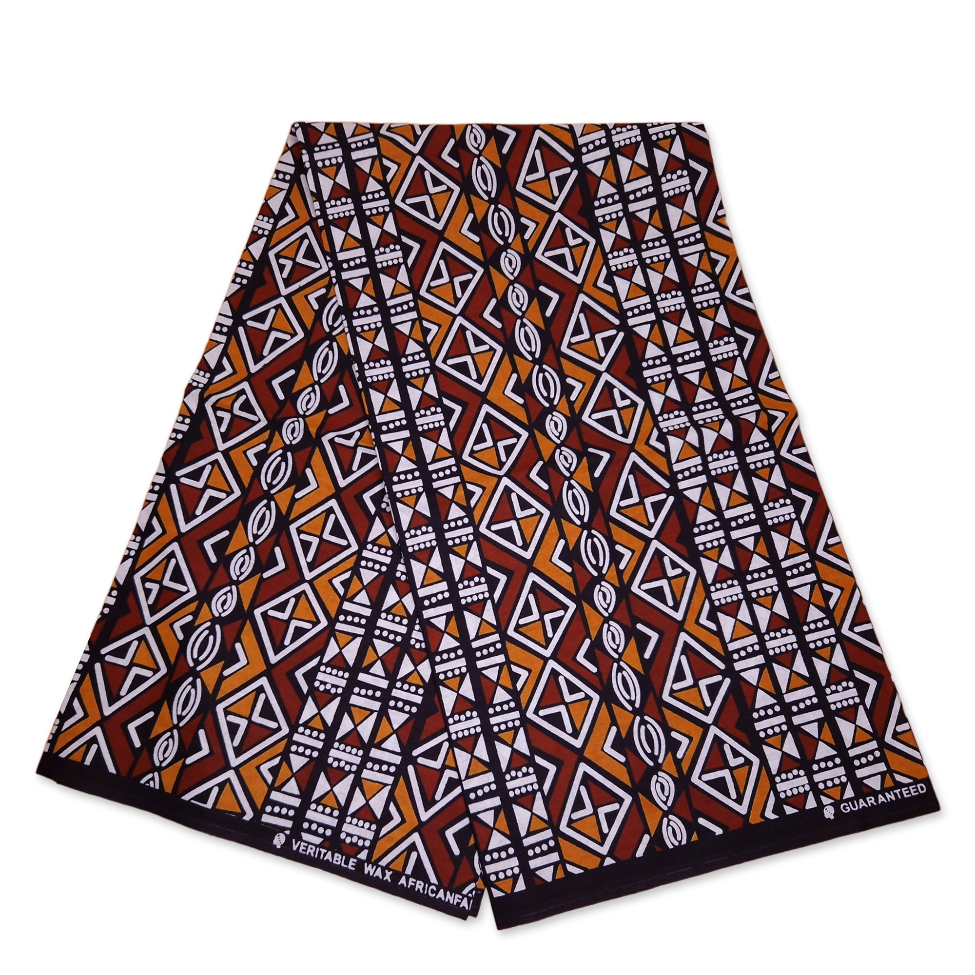 Afrikanischer Print Stoff - Kastanienbraun / Orange Bogolan / Mud cloth