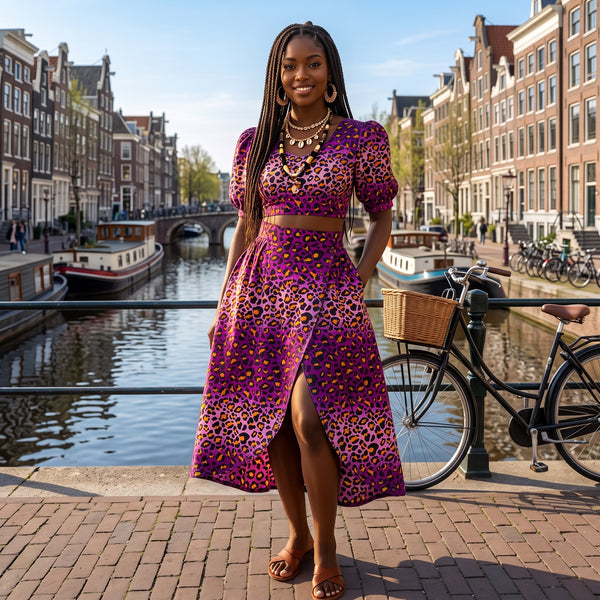 Afrikanischer Wax Print Stoff - Lila Leopard Spots - 100% Baumwolle