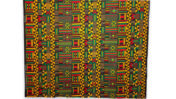 Afrikanischer Wax Print Stoff - Schwarz Grün Kente Print Ghana - 100% Baumwolle
