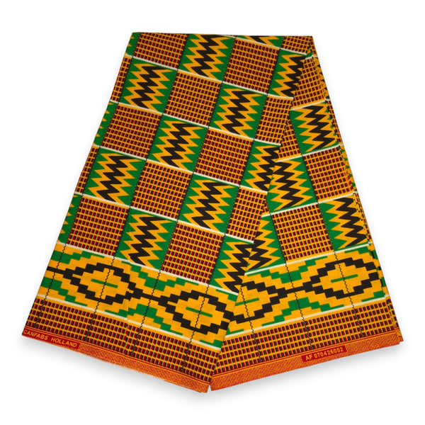 African Wax print fabric - Green Kente Print Zigzag Ghana - 100% cotton