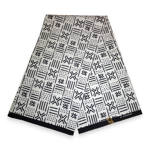 African White X Bogolan / Mud cloth print fabric / cloth (Traditional Mali)
