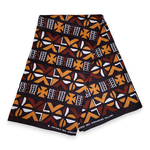 Afrikanischer Braun Cross Bogolan Print Stoff - Traditionell aus Mali 100% Baumwolle
