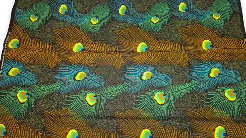 Tissu wax africain - Marron Sarcelle Royal Peacock - 100% coton