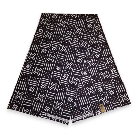 Afrikanischer Schwarz Weiss X Bogolan Print Stoff - Traditionell aus Mali 100% Baumwolle