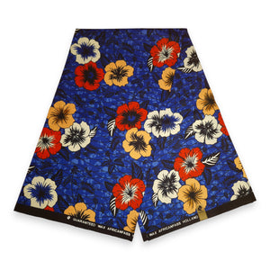 Afrikanischer Print Stoff - Blau Flowers - 100% Baumwolle