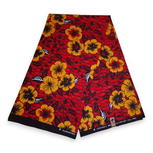 Afrikanischer Print Stoff - Rot Flowers - 100% Baumwolle
