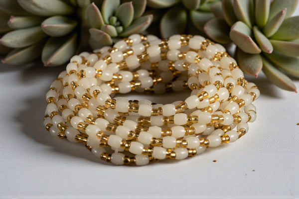 Waist Beads / African Hip Chain - ISOKEN- Gold / White (elastic)