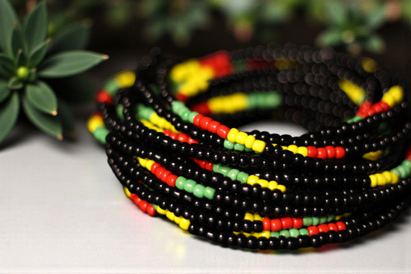 Waist Beads / African Hip Chain - ITOHAN- Black mix colors (elastic)