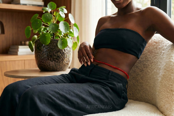 Waist Beads / Afrikanische Taillenkette - Abiémwénse  - Rot (Traditionelle nicht elastische Schnur)