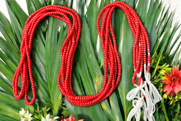 Waist Beads / African Hip Chain - Abiémwénse - Red (Traditional non-elastic string)