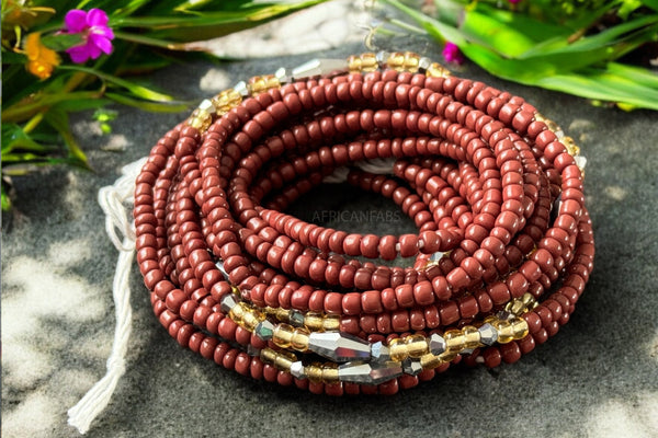 Baya Bijoux / Bine Bine / Waist Beads / Perles De Taille africaine - Abiéyuwa - Marron / or (non élastique)