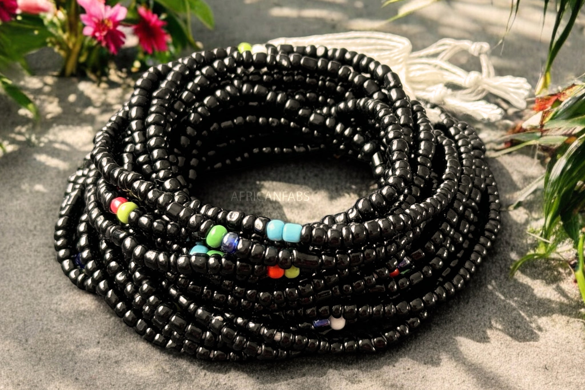 Waist Beads / African Hip Chain - Egbón - Black (Traditional non-elastic string)