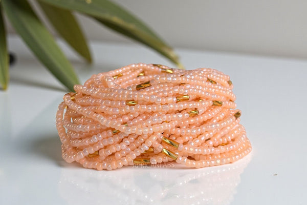 Baya Bijoux / Bine Bine / Waist Beads / Perles De Taille africaine - Ogbe -  Pêche / or  (non élastique)