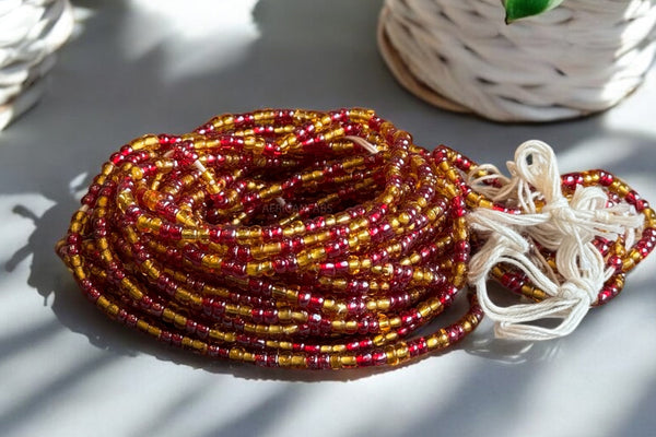 Waist Beads / African Hip Chain - Bobo - Red / gold (Traditional non-elastic string)