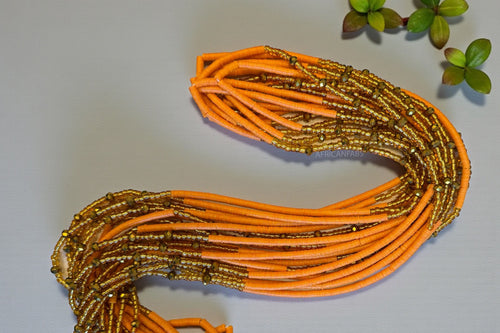 Waist Beads / African Hip Chain - Juma - Orange / gold (Traditional non-elastic string)