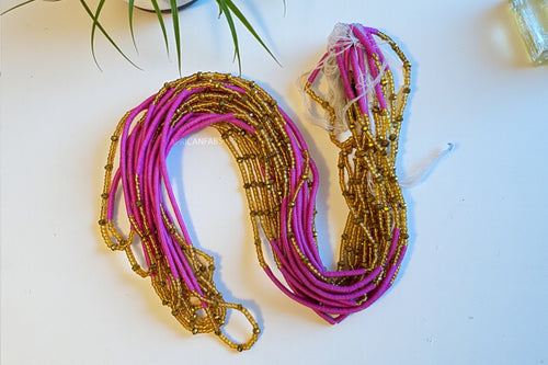 Waist Beads / African Hip Chain - Kelso - Purple / gold (Traditional non-elastic string)