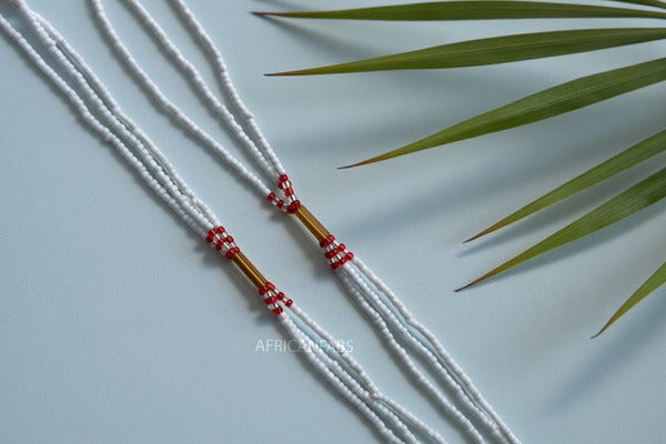 3 in 1 Waist Beads / African Hip Chain - Obasi - White (Traditional non-elastic string)