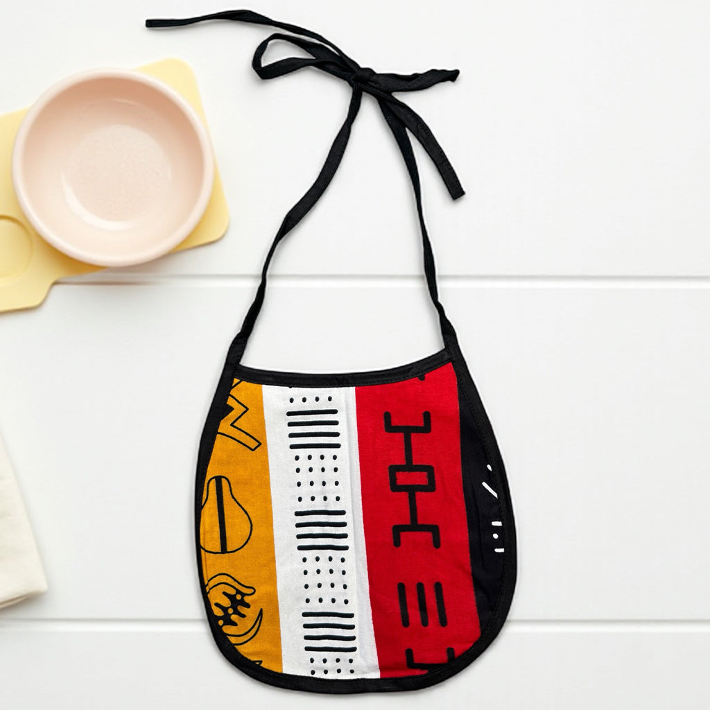 African Print Baby Bib - Red Bogolan Symbols (Unisex)