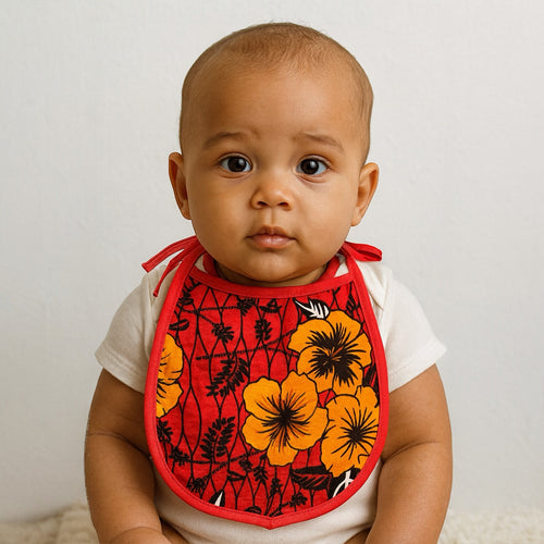 Afrikanischer Print Baby-Lätzchen - Rote Blumen (Unisex)