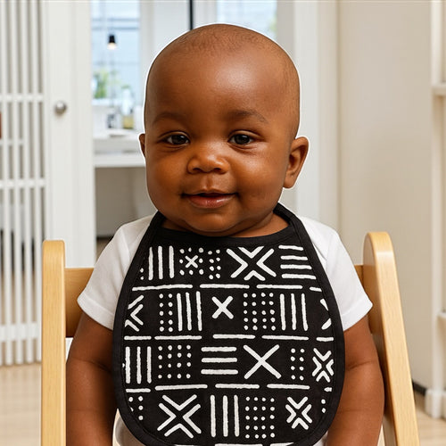 Afrikanischer Print Baby-Lätzchen - Schwarz Weiß X Bogolan (Unisex)