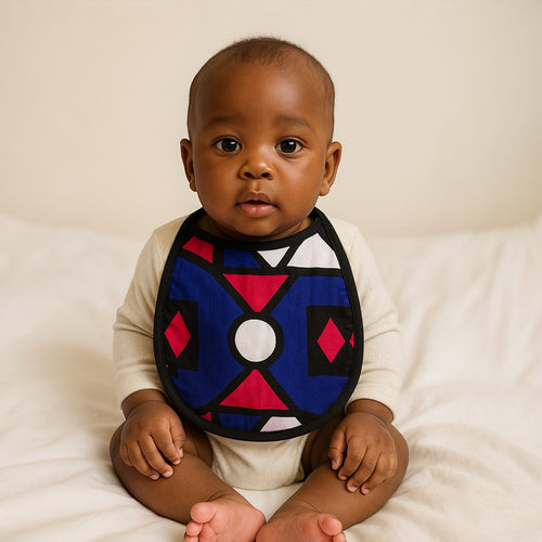 Afrikanischer Print Baby-Lätzchen - Blau Rosa Samakaka (Unisex)