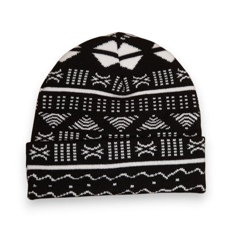 African Print Beanie / Winter hat  - Black White Bogolan