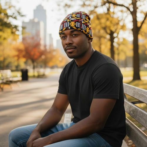 Bonnet à Motifs Africains - Marron Cross Bogolan