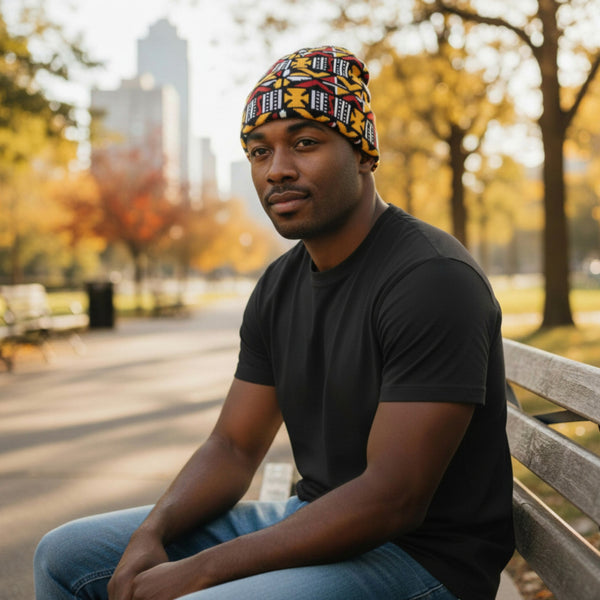 Bonnet à Motifs Africains - Marron Cross Bogolan