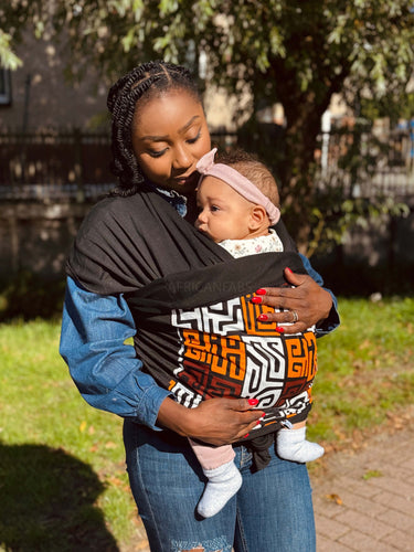 Babytragetuch mit afrikanischem Print / Baby sling / Tragetuch - Bordeauxrot & Gelb-orange Kuba Blöcke Kongo