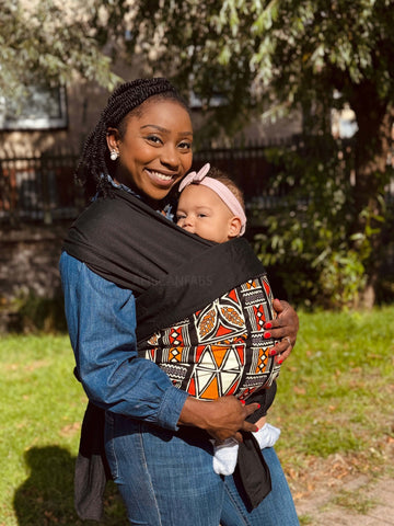 Babytragetuch mit afrikanischem Print / Baby sling / Tragetuch - Rot & Orange Bogolan Symbole