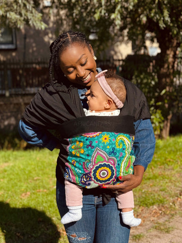 Babytragetuch mit afrikanischem Print / Baby sling / Tragetuch - Türkis Lila Paisley