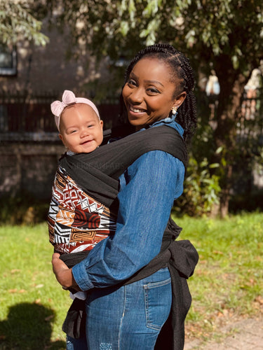 Babytragetuch mit afrikanischem Print / Baby sling / Tragetuch - Braun Bogolan Mosaik