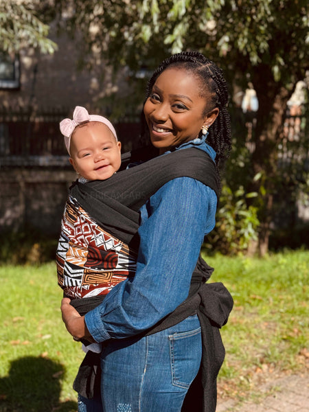 Babytragetuch mit afrikanischem Print / Baby sling / Tragetuch - Braun Bogolan Mosaik