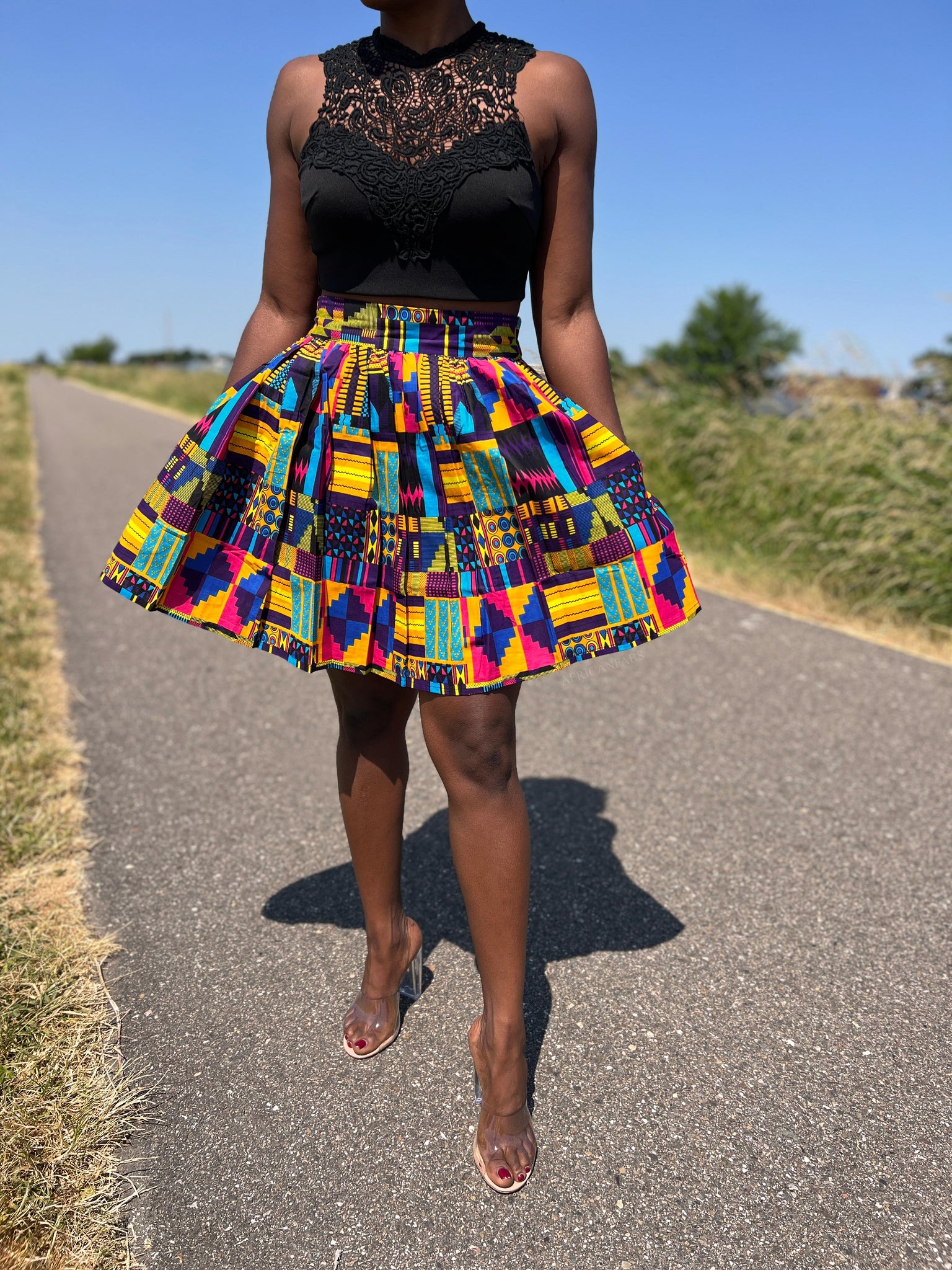 Afrikanischer Print Minirock - Multicolor kente lila