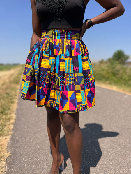 Afrikanischer Print Minirock - Multicolor kente lila