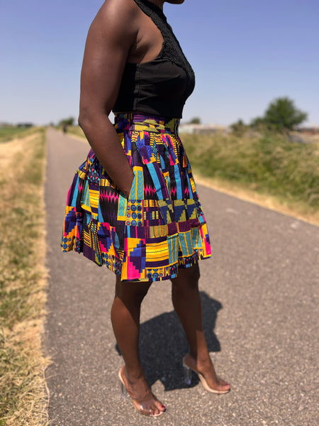 Afrikanischer Print Minirock - Multicolor kente lila