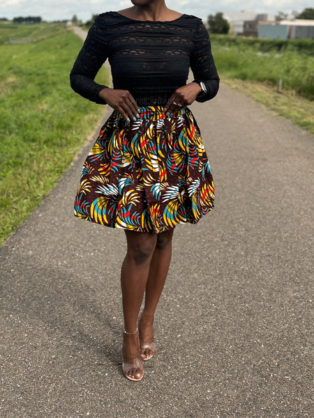 Afrikanischer Print Minirock - Multicolor Feathers 