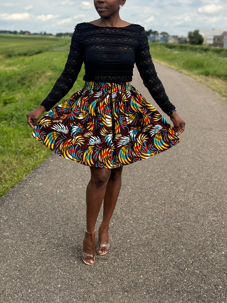 African print mini skirt - Multicolor Feathers