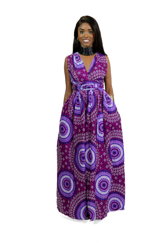 Afrikanischer Print  Infinity Multiway Maxikleid in / Lila Dotted Patterns