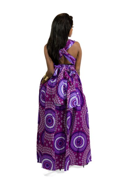 Robe longue multiway Infinity à imprimé africain Violet Dotted Patterns