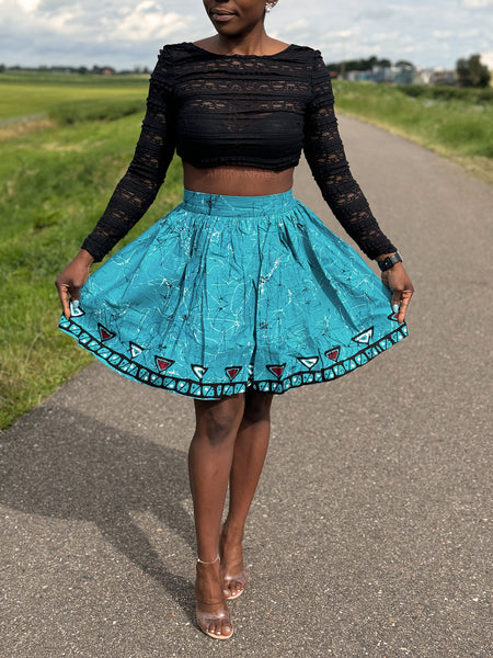 African print mini skirt - Turquoise Kampala